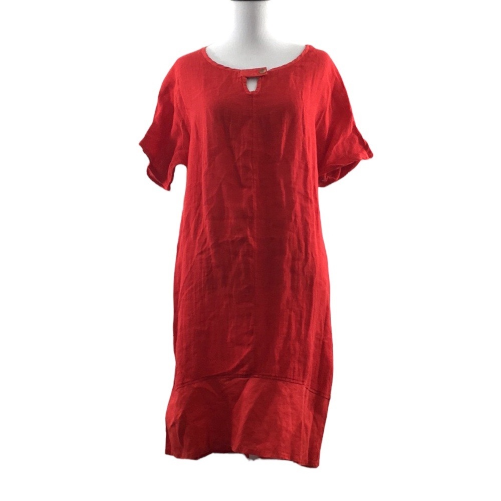 People Like Frank Red 100% Linen Shift Dress Womens‎ 6 Short Sleeve